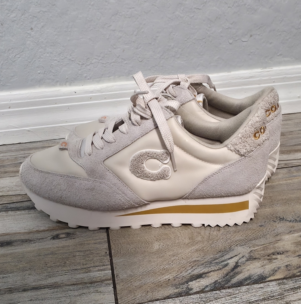 COACH Women's Ivory Suede & Leather Retro Sneakers - Ivory 9.5 - Picture 5 of 9